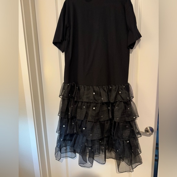 NEW Cynthia Rowley Fete Ruffle Tee Dress Size Small Black Rhinestone Party NWOT - Picture 5 of 9